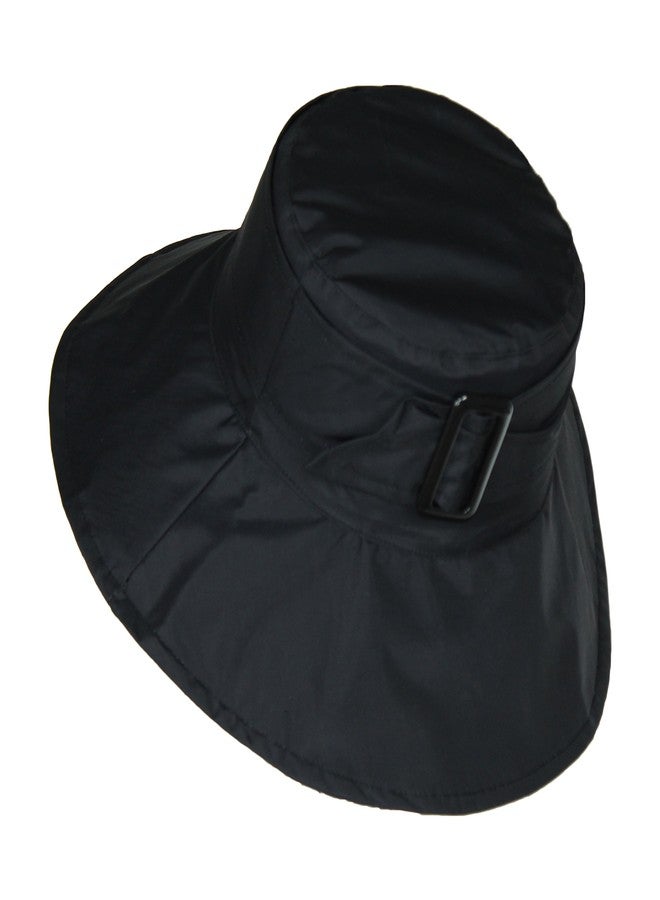 FLH Black Packable Bucket Rain Hat w/ Buckle, 3.5 inch Wide Brim - Image 5